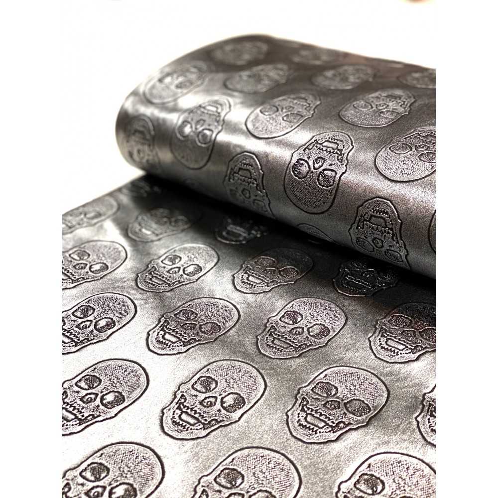 Kunstleder Totenkopf silber schwarz Kunstleder Totenkopf silber schwarz
