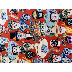 Alexander Henry Baumwollstoff Totenkopfstoff bunt/rot
