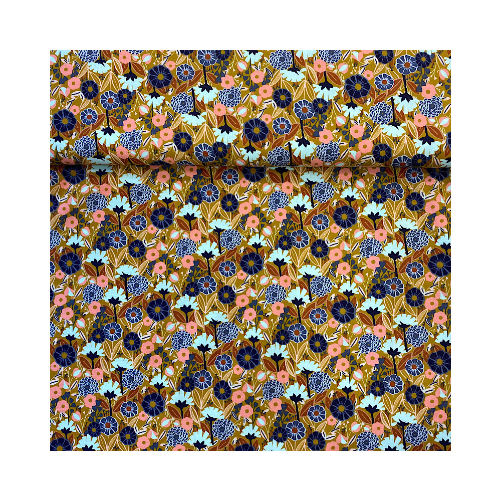 Baumwollstoff floral senf mint Baumwollstoff floral senf mint