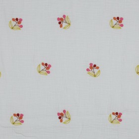 Bestickter Musselin mit Blumen weiss Double Gauze 100 % Baumwolle