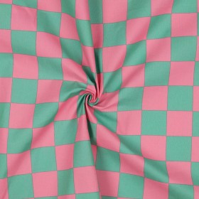 Beschichtete Baumwolle mit Vierecken in Pastellrosa und -grün