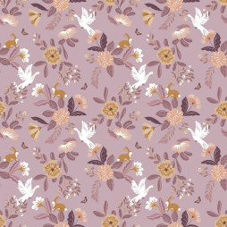 Bio Poplin Stoff Rosa – Hasen, Gänse & Blumen – GOTS zertifiziert