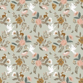 Bio Poplin Stoff – Blumen, Hasen & Gänse