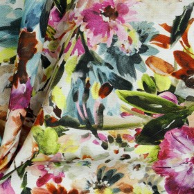 Canvas Stoff – Digital Painted Flowers in Weiß & Fuchsia (OEKO-TEX zertifiziert)