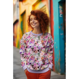 Hochwertiger Sweatstoff Lila – Digitaldruck Blumenmotive | Baumwolle & Elasthan | OEKO-TEX®