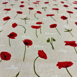 Dekostoff , Leinenstoff, Baumwollstoff Mohnblume