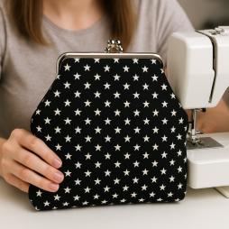 Baumwoll-Popeline Minimals „daisy“ Star Black-White | Oeko-Tex Stoff