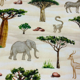 Safari Dekostoff Tiere Baumwolle – 140 cm | Zuschnitt ab 50 cm