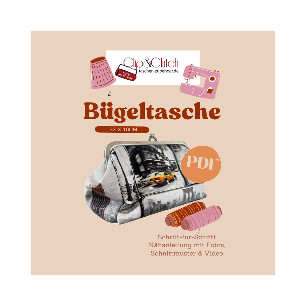 Sparset: Bügeltasche 22×16 cm mit Anleitung | Clip & Clutch