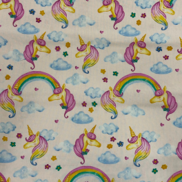 Deko- & Canvasstoff „Einhorn & Regenbogen“ | Magischer Stoff für Kinder & Deko