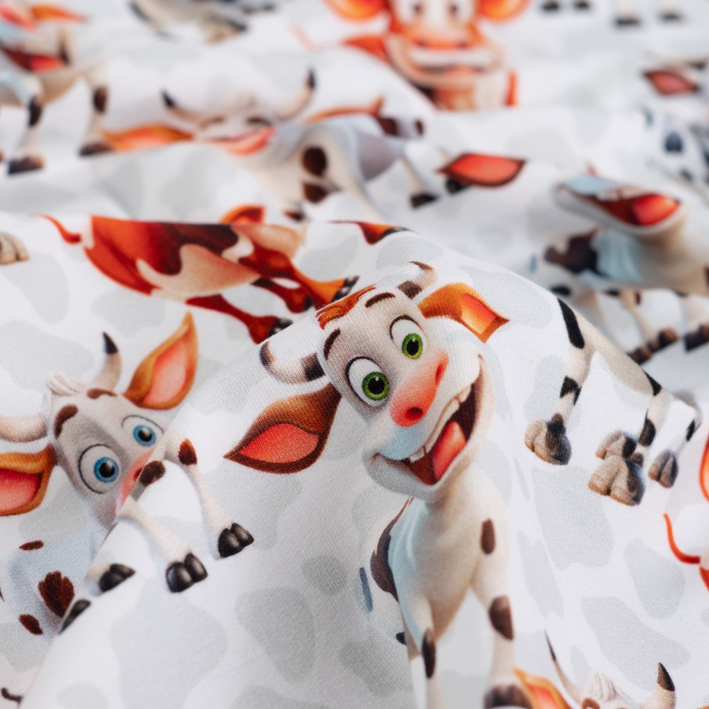 French Terry Stoff lustige Kühe Weiß | Digitaldruck